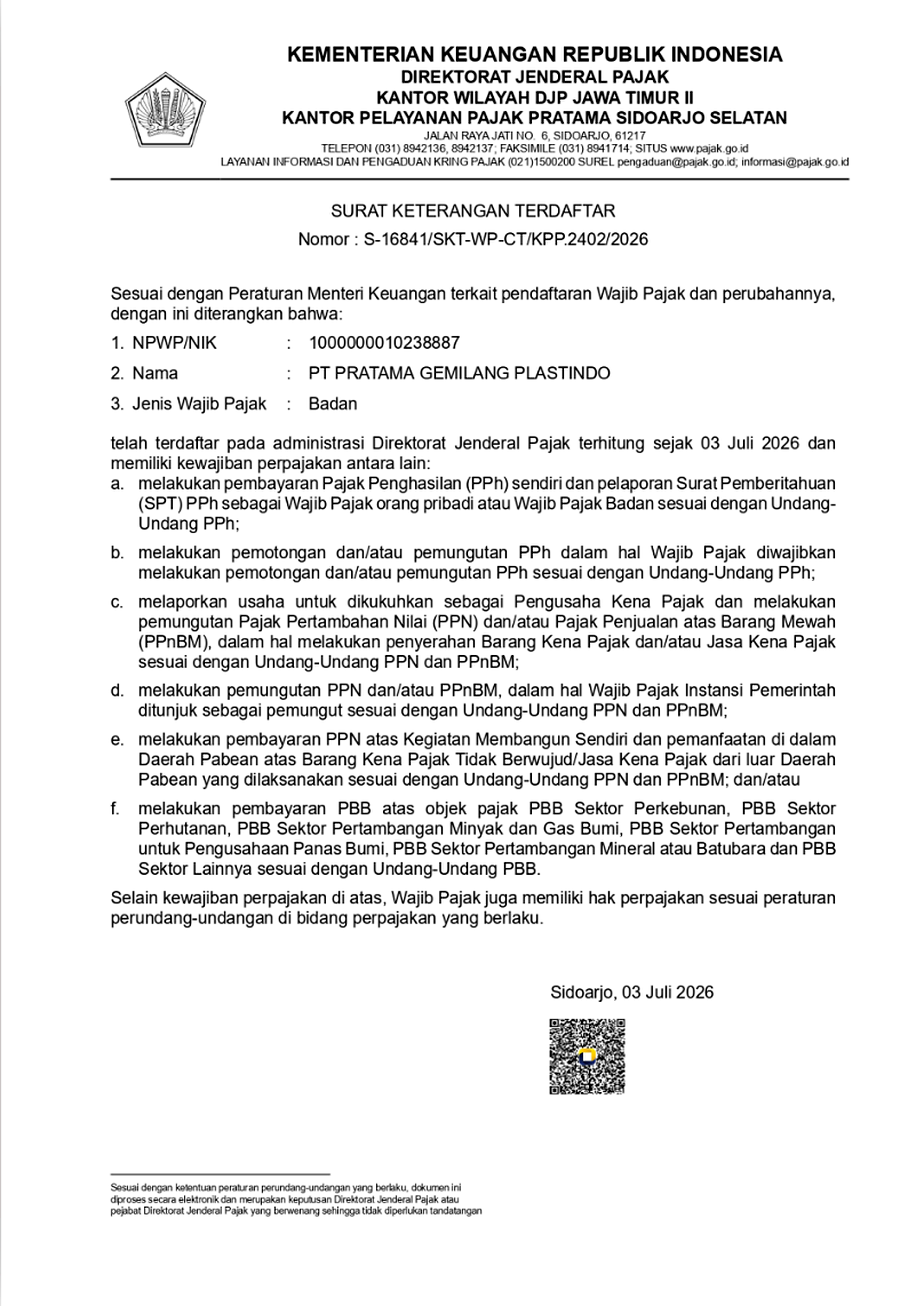 Surat Keterangan Terdaftar Pajak