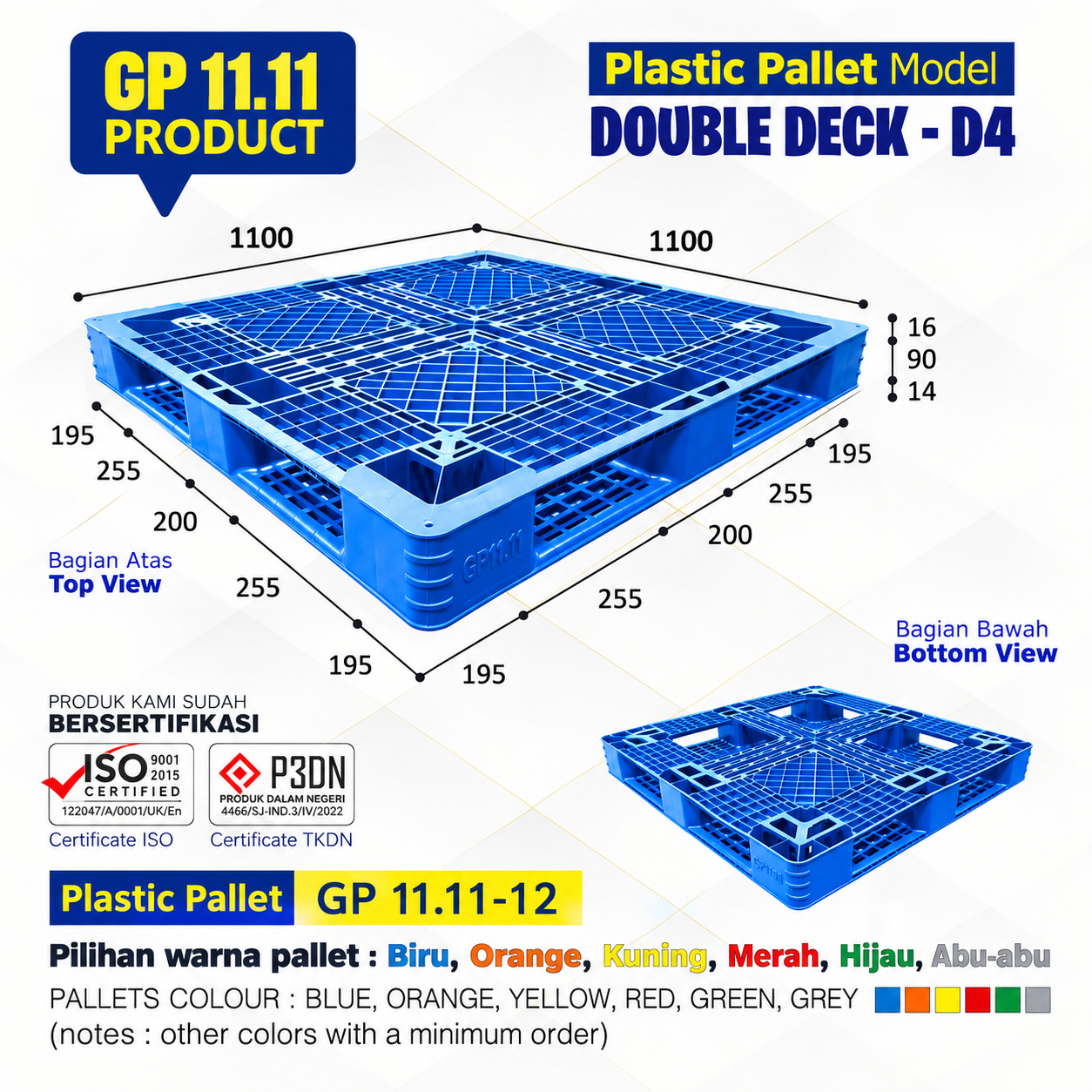 Pallet GP.11.11.12 Double Deck Ekspor Biru